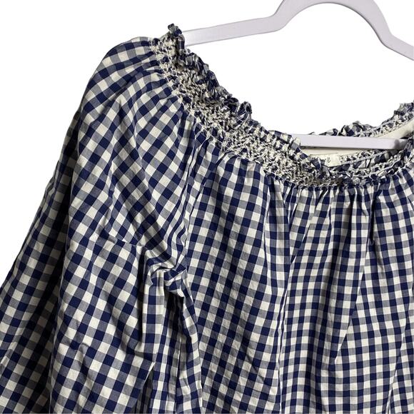 Madewell Smocked Gingham Off the Shoulder Navy and White Top XS (2369) - Picture 5 of 6